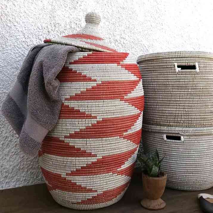 LOT DE 3 PANIERS A LINGE A GEOMETRIE VARIABLE MULTICOLORE