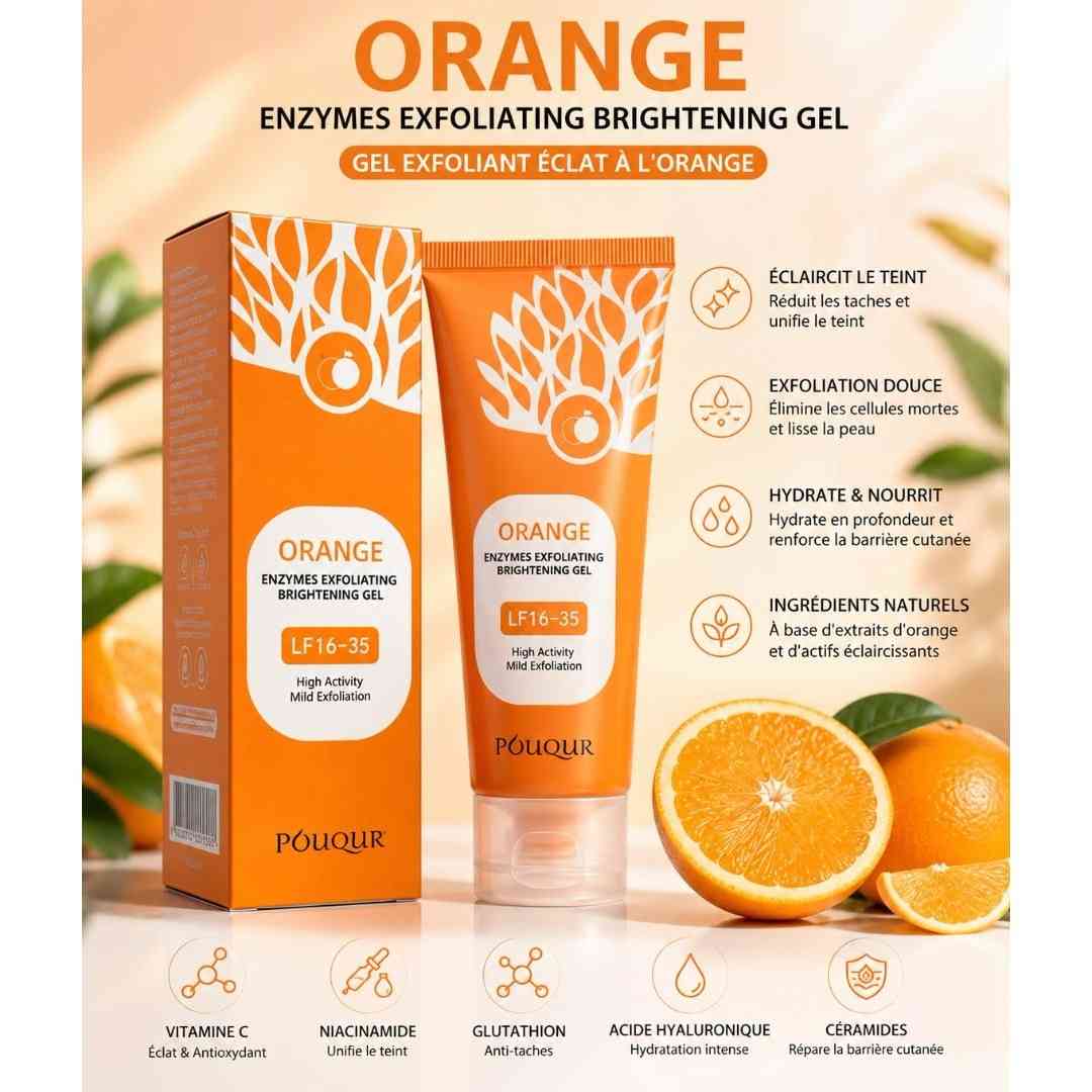 Gel exfoliant visage vitamine C à l’orange – Éclat et douceur peau sensible