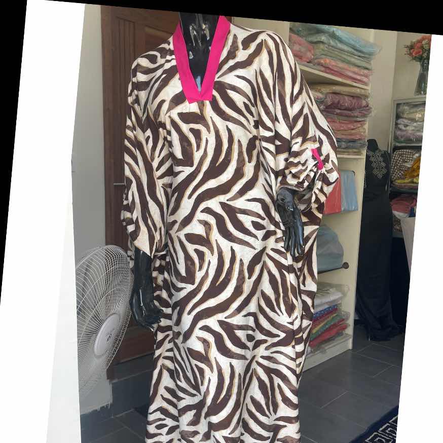Tunique longue femme col V manches 3/4 imprimé zébré bohème chic