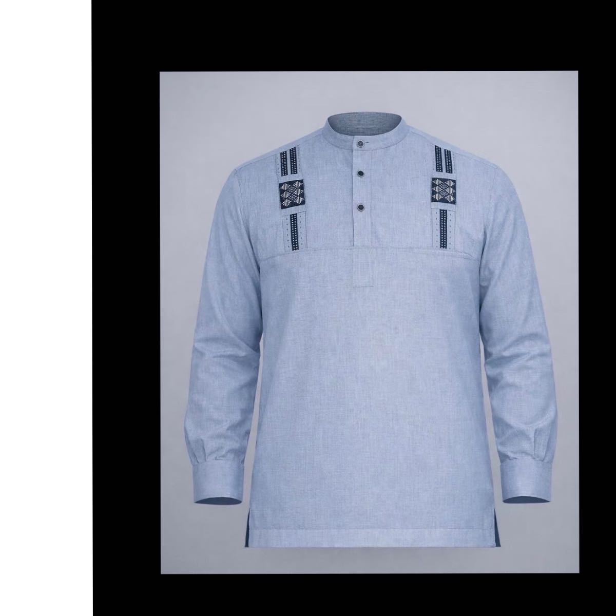 Chemise africaine homme col mao bleu brodée coton lin