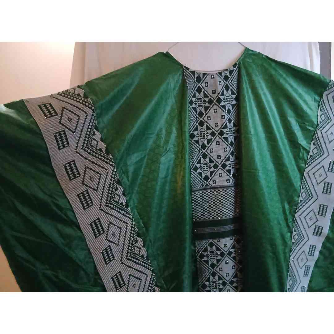 Boubou femme cérémonie vert, robe africaine mariage pagne tissé élégant