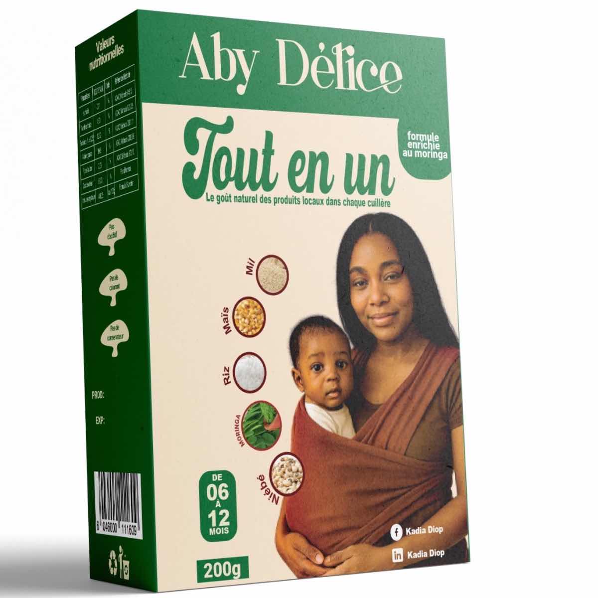 Farine Infantile « Aby Délice Tout En Un » enrichie en mil, maïs, riz, haricots en baobab ou moringa. Fabriqué au Senegal