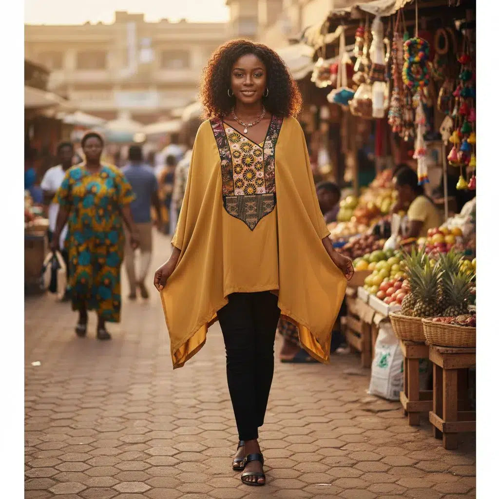 Tunique Africaine Femme en Pagne Wax et Broderie Chic – Mode Ethnique