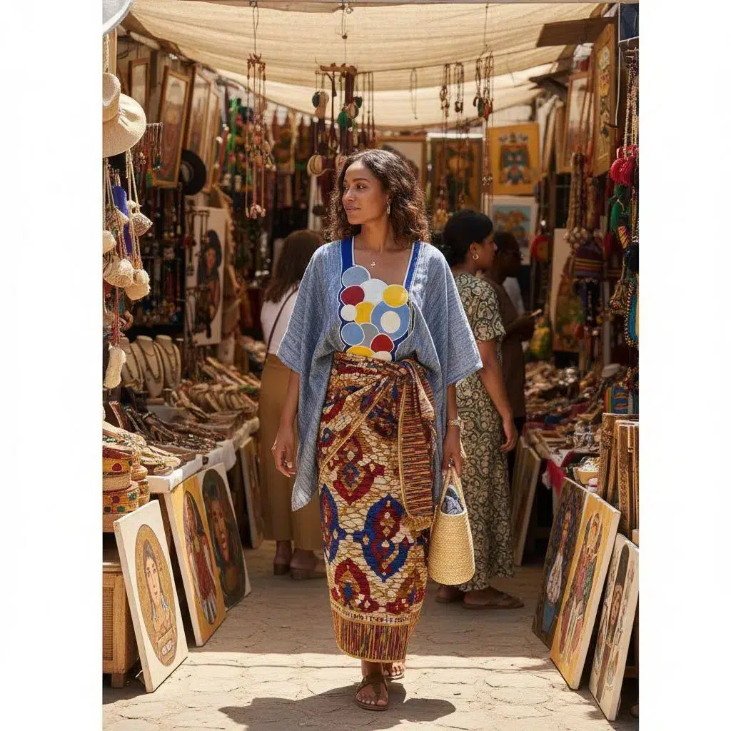 Haut lin femme bohème chic – Tunique pagne tissée artisanale élégante