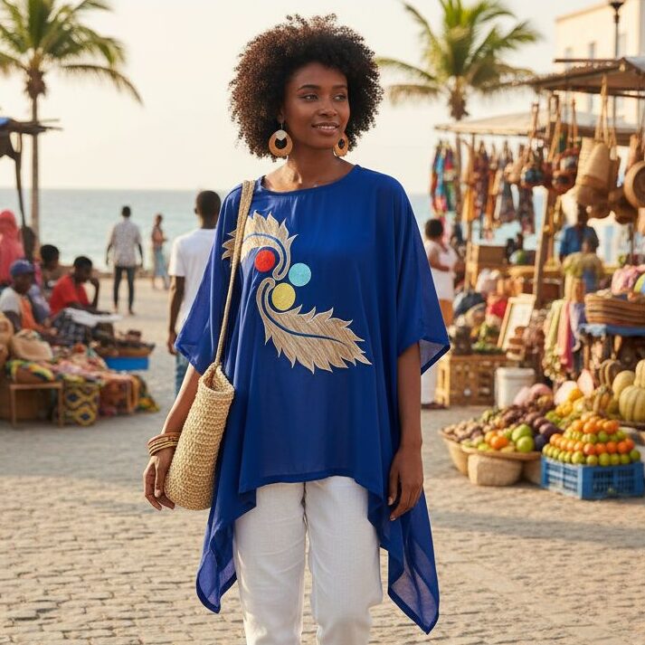 Blouse Élégante en Pagne Africain Bleu - Sophistication Ethnique