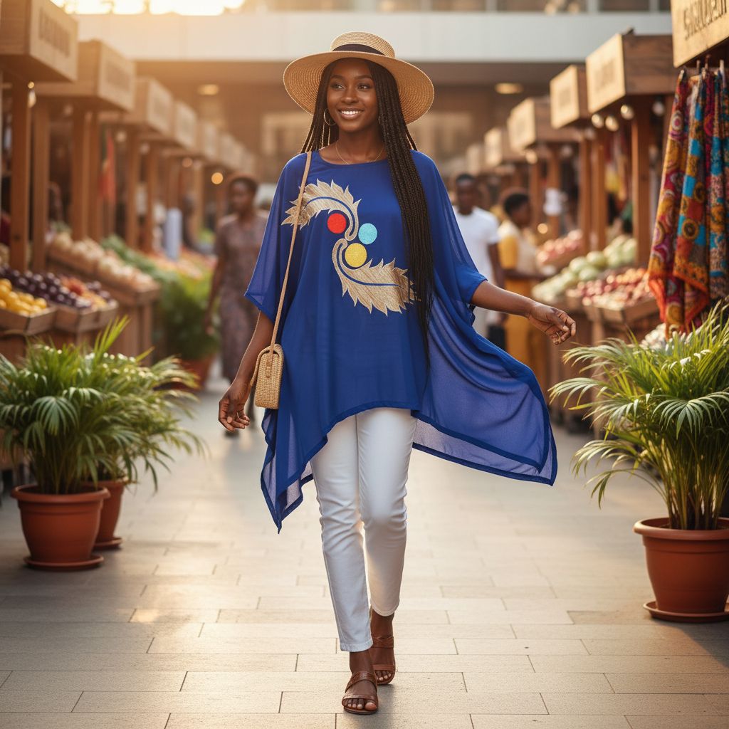 Blouse Élégante en Pagne Africain Bleu - Sophistication Ethnique