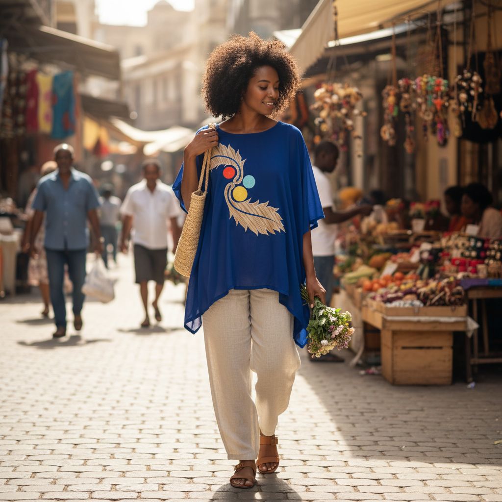 Blouse Élégante en Pagne Africain Bleu - Sophistication Ethnique