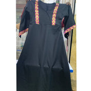 Abaya Élégance - Brocart Lin Coton Noir - Embellissements Traditionnels