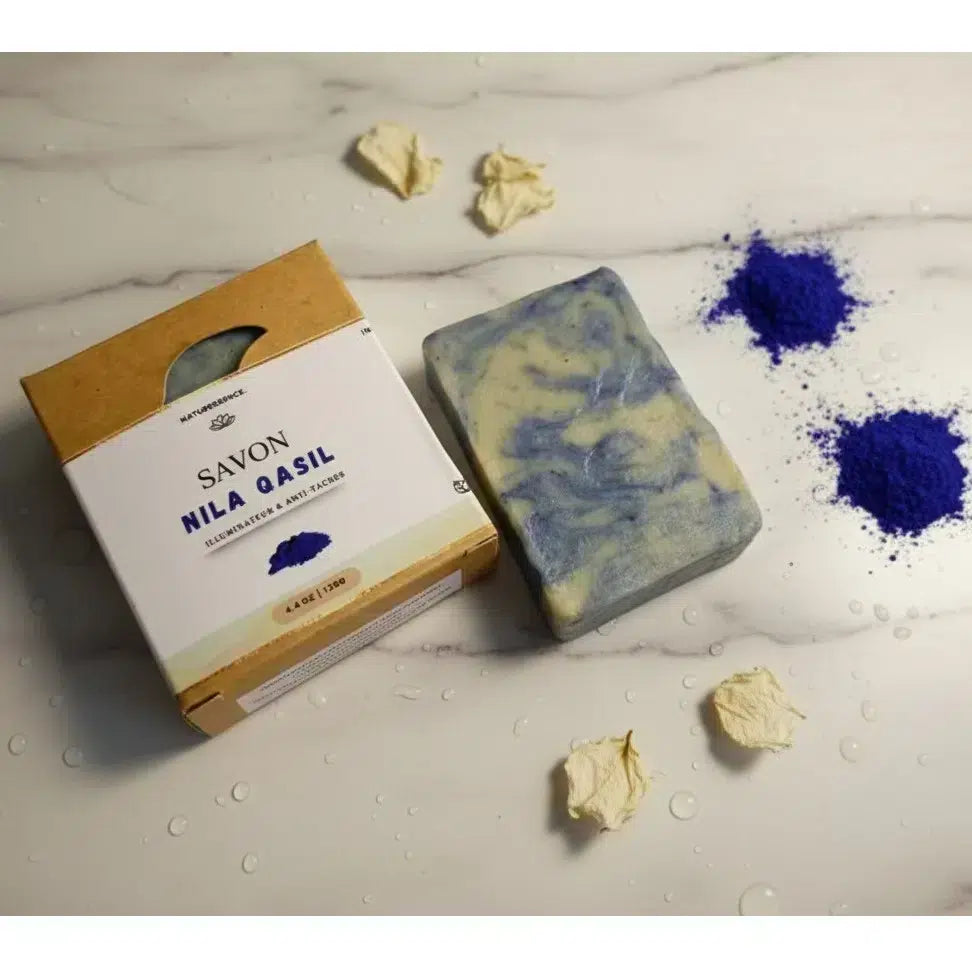 Duo Éclat &amp; Pureté – Nila Bleu Gel Douche + Savon Artisanal