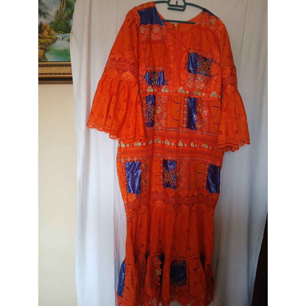 Robe orange bleu brodée femme Geztner élégante cérémonie mariage
