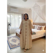 Robe longue bohème marron en coton (XL)