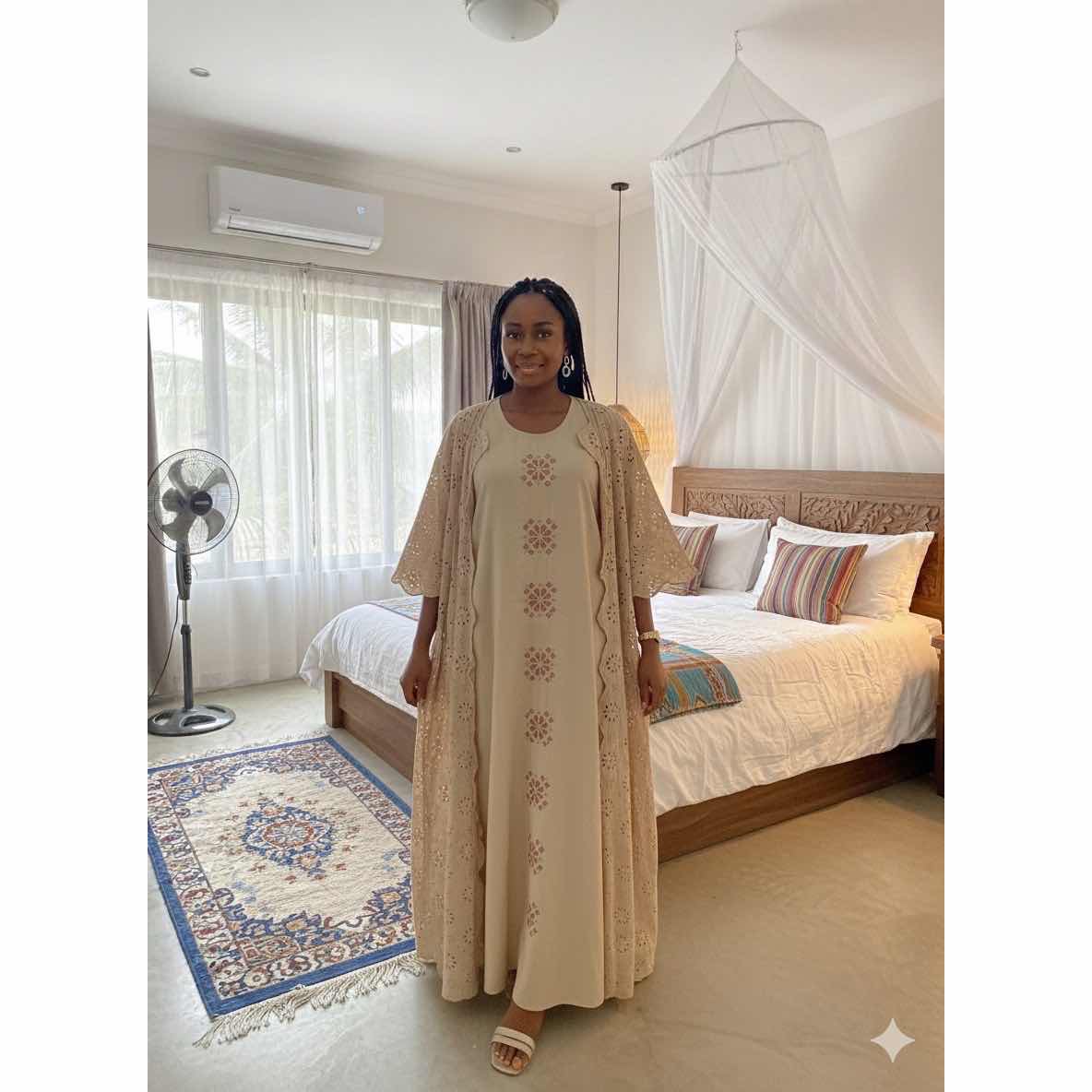 Robe longue bohème marron en coton (XL)