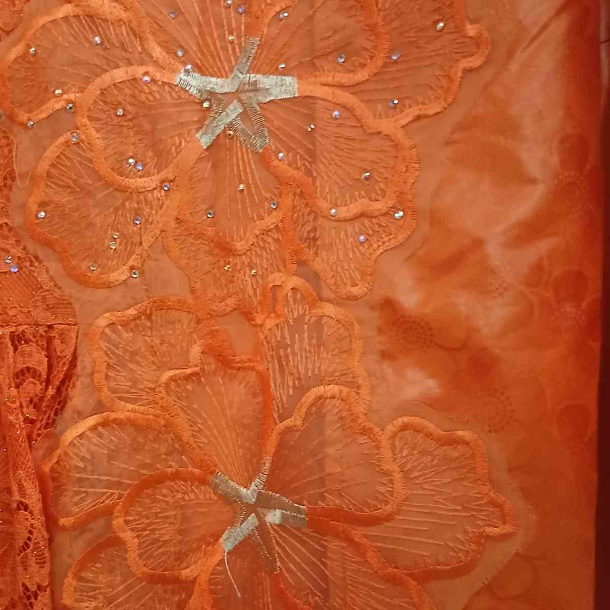 Robe geztner dentelle orange longue élégante, cérémonie et soirée femme