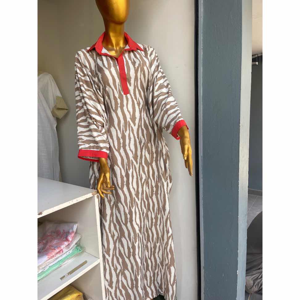 Tunique femme motif zébré chic, manches longues, coton fluide XL