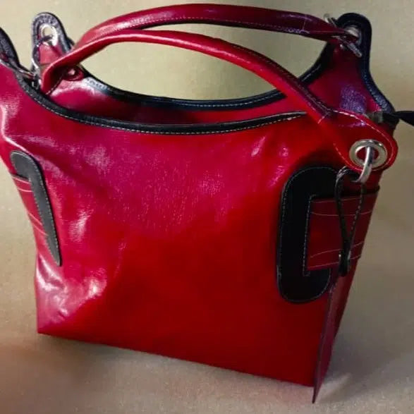 Sac à main cuir femme fait main rouge, élégant, double lanière, artisanal