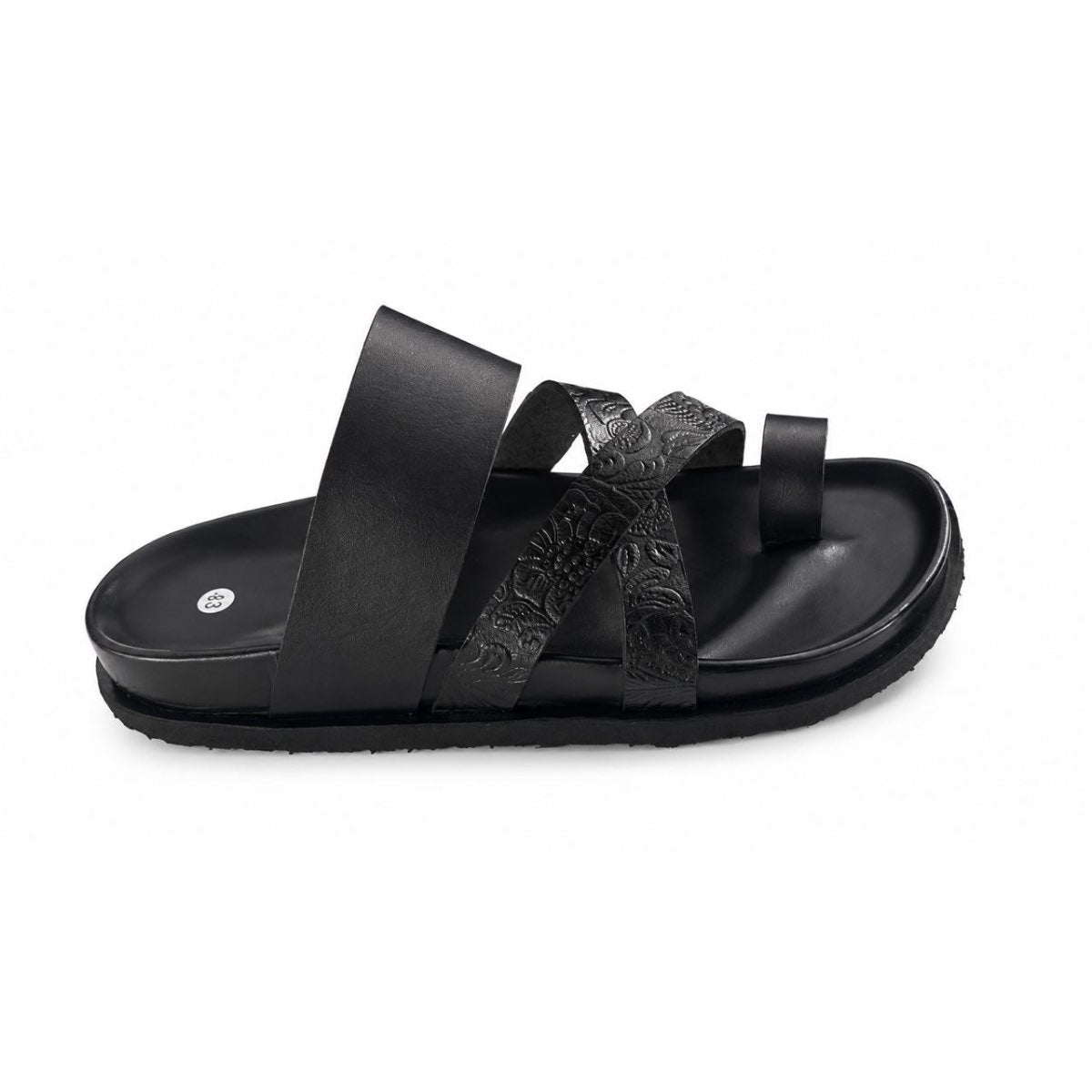 Sandale homme cuir noire élégante et confortable, maintien optimal été