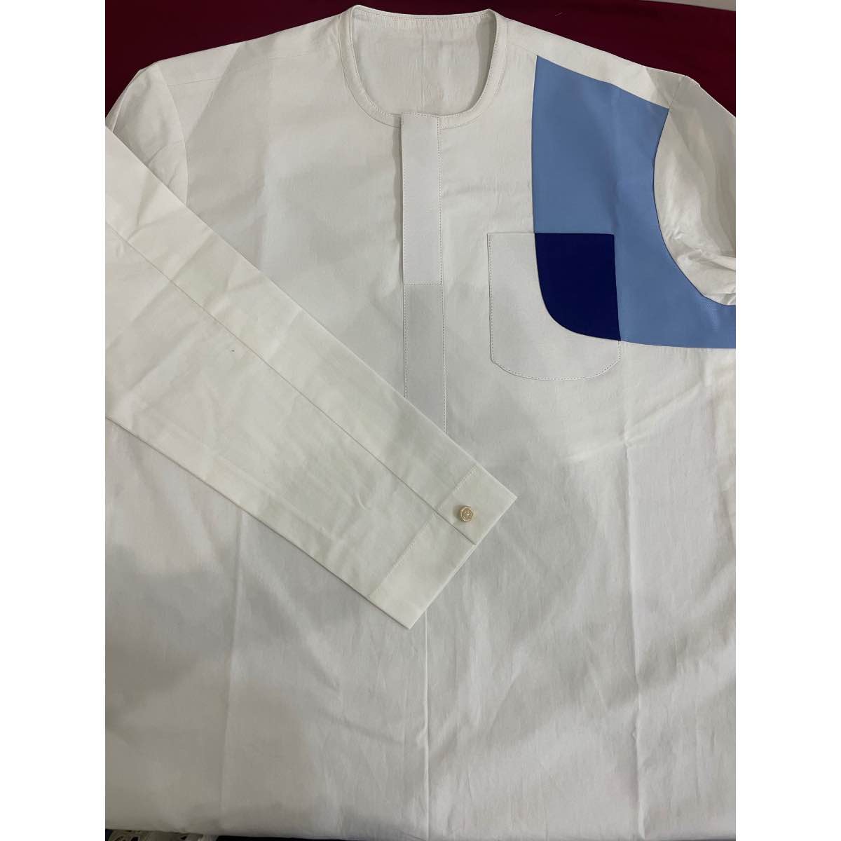 Chemise homme élégante coton blanc col rond, coupe droite chic XL