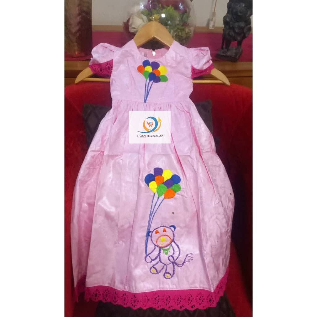 Robe fille 2 ans rose bazin riche brodée