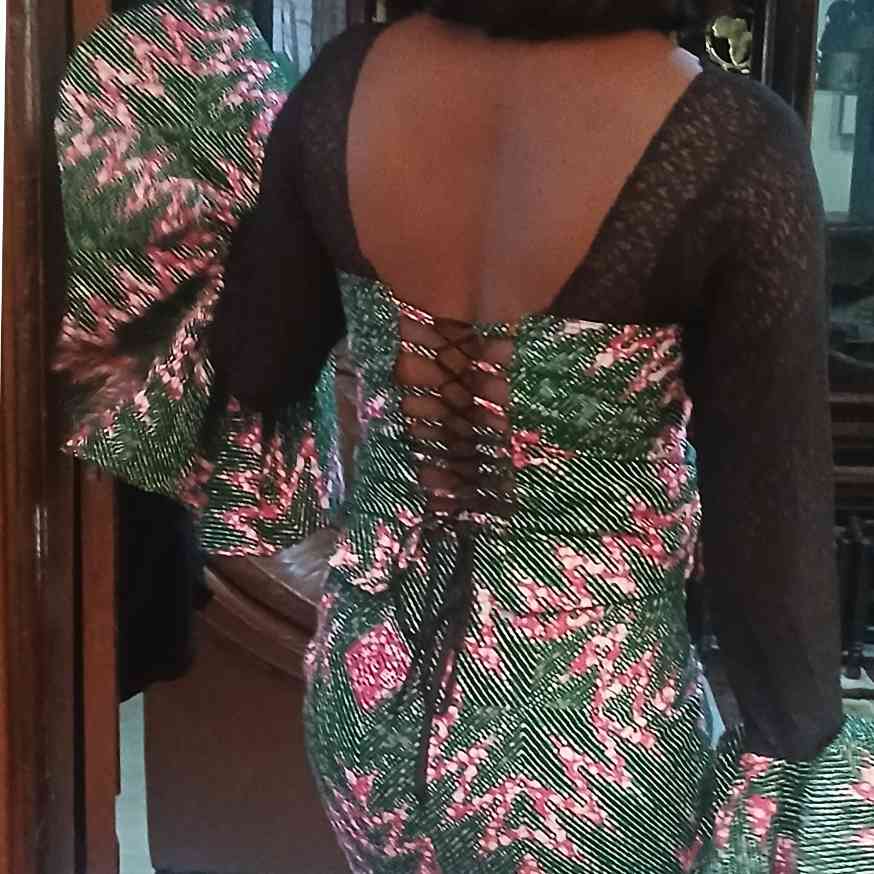 Ensemble haut jupe wax femme chic en dentelle