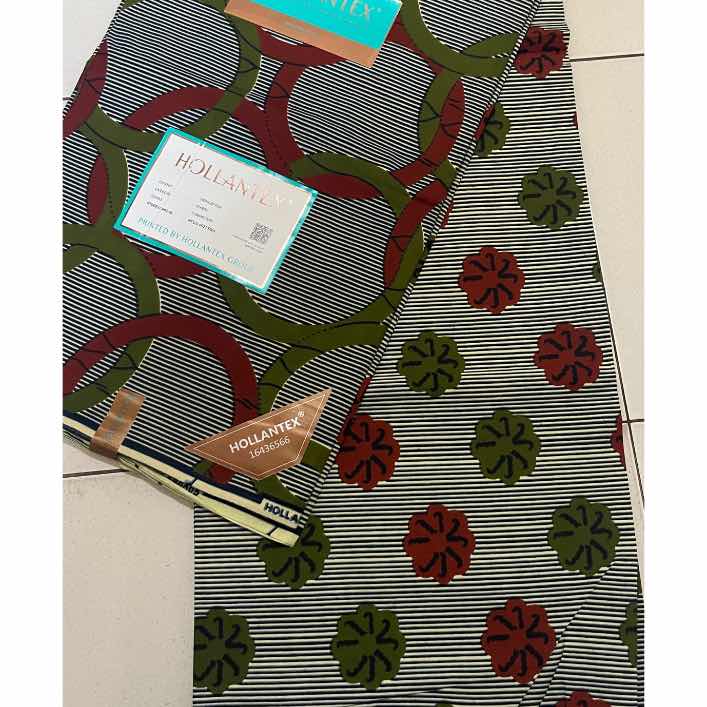 Pagne hollantex original 6 yards – tissu wax africain bleu et beige