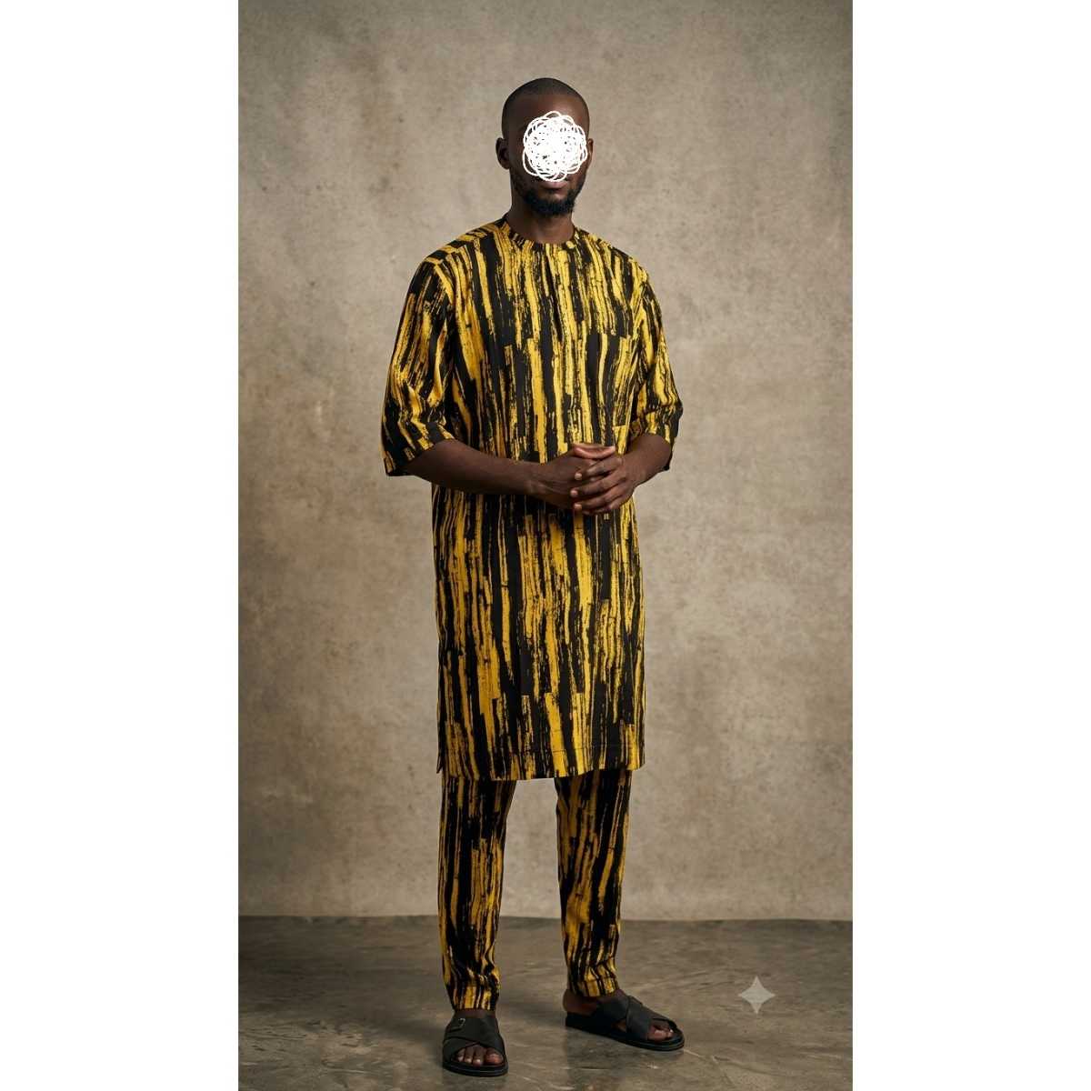 Ensemble homme africain à rayures en coton