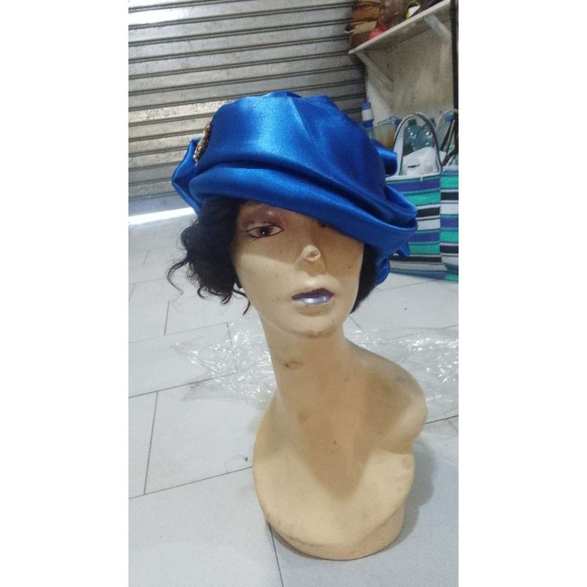 Foulard satin style africaine femme bleu XL