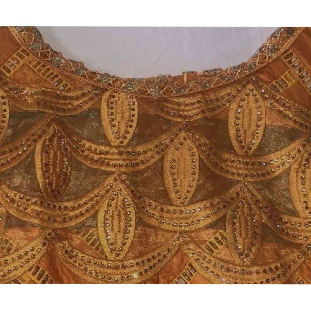Robe Longue Femme Orange Cuivré Brodée avec Dentelle