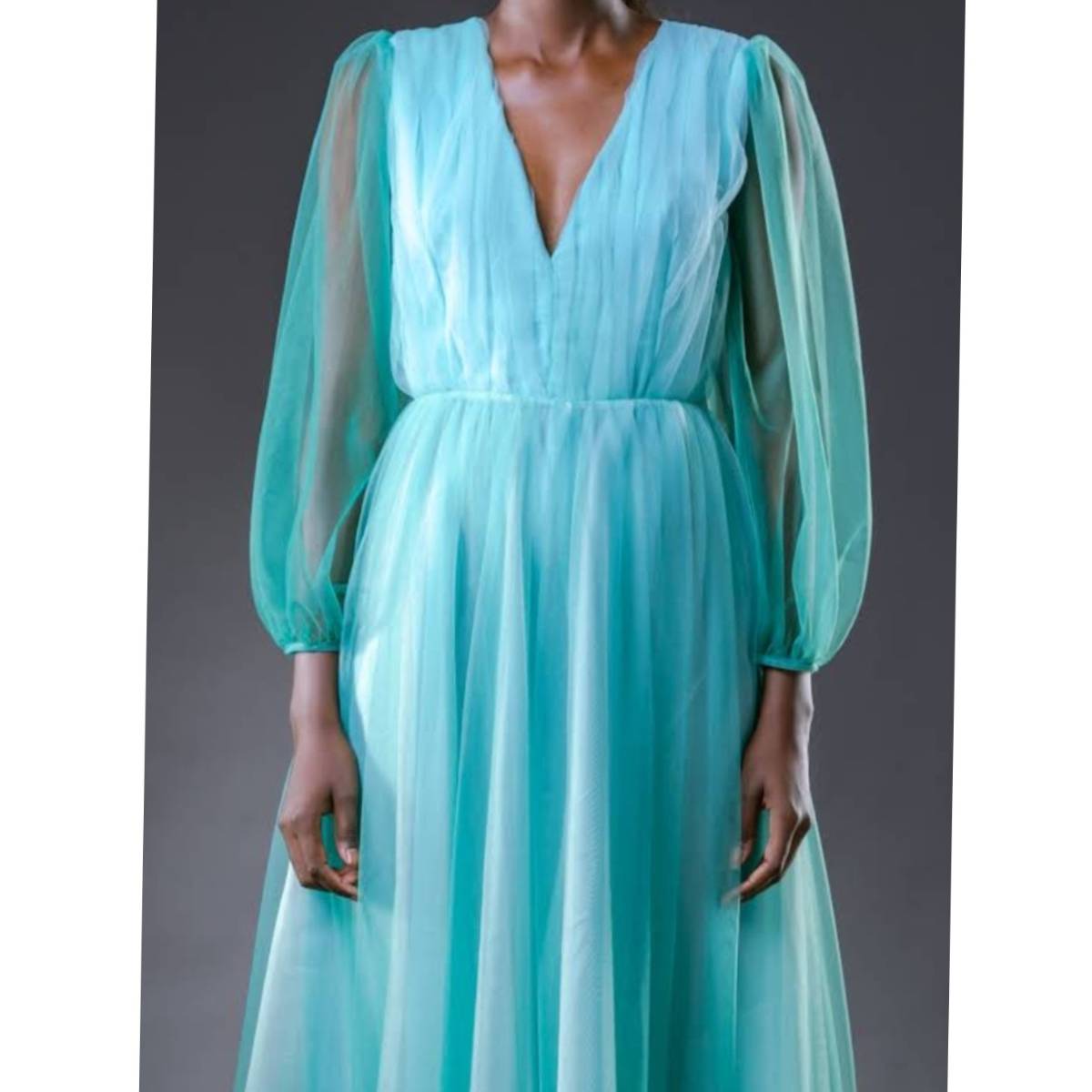 Robe Longue Femme Bleu Turquoise en Mousseline et Tulle