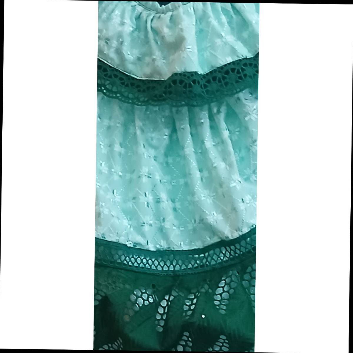 Ensemble jupe et haut femme vert brodé bohème chic dentelle coton léger