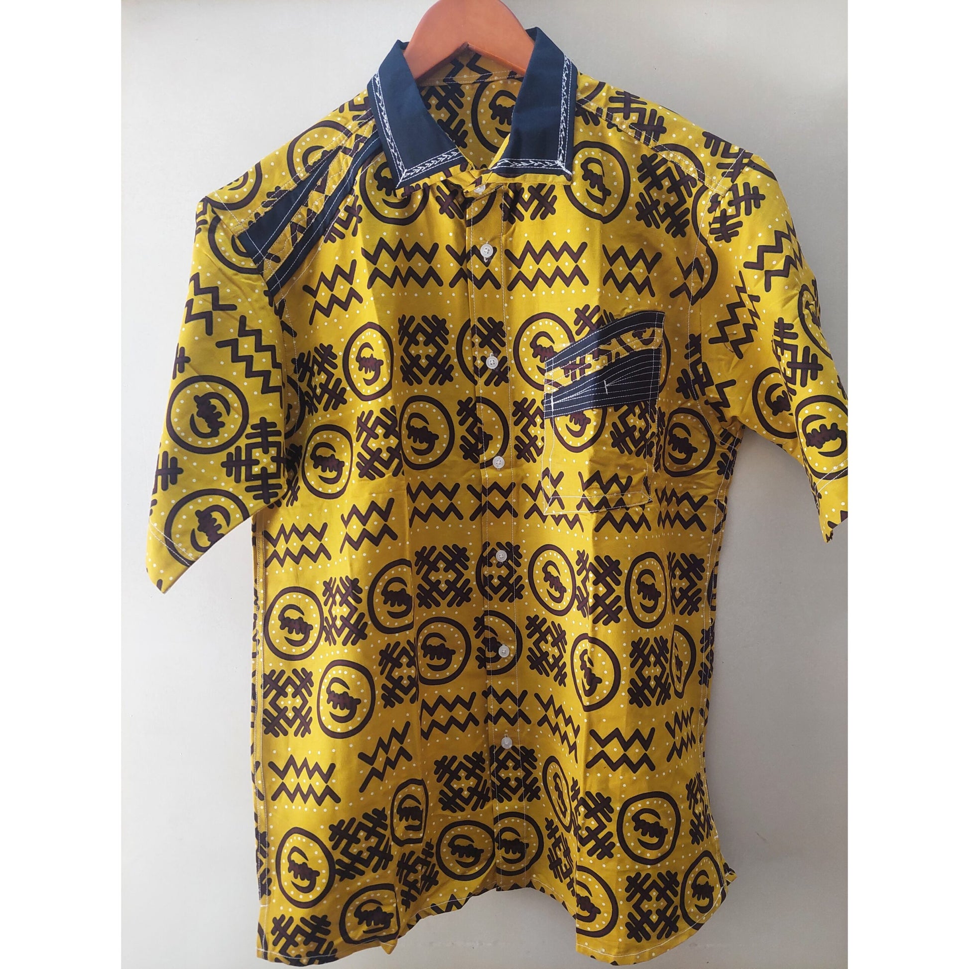 Chemise homme woodin jaune motifs – Chemise ethnique coton été XL