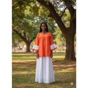 Jupe blanche coton femme et haut orange – Ensemble bohème chic été élégant