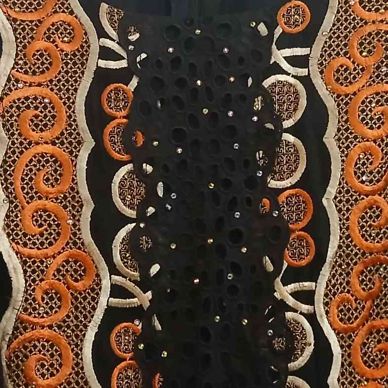 Robe brodée noire femme bohème chic longue, orange beige, élégante