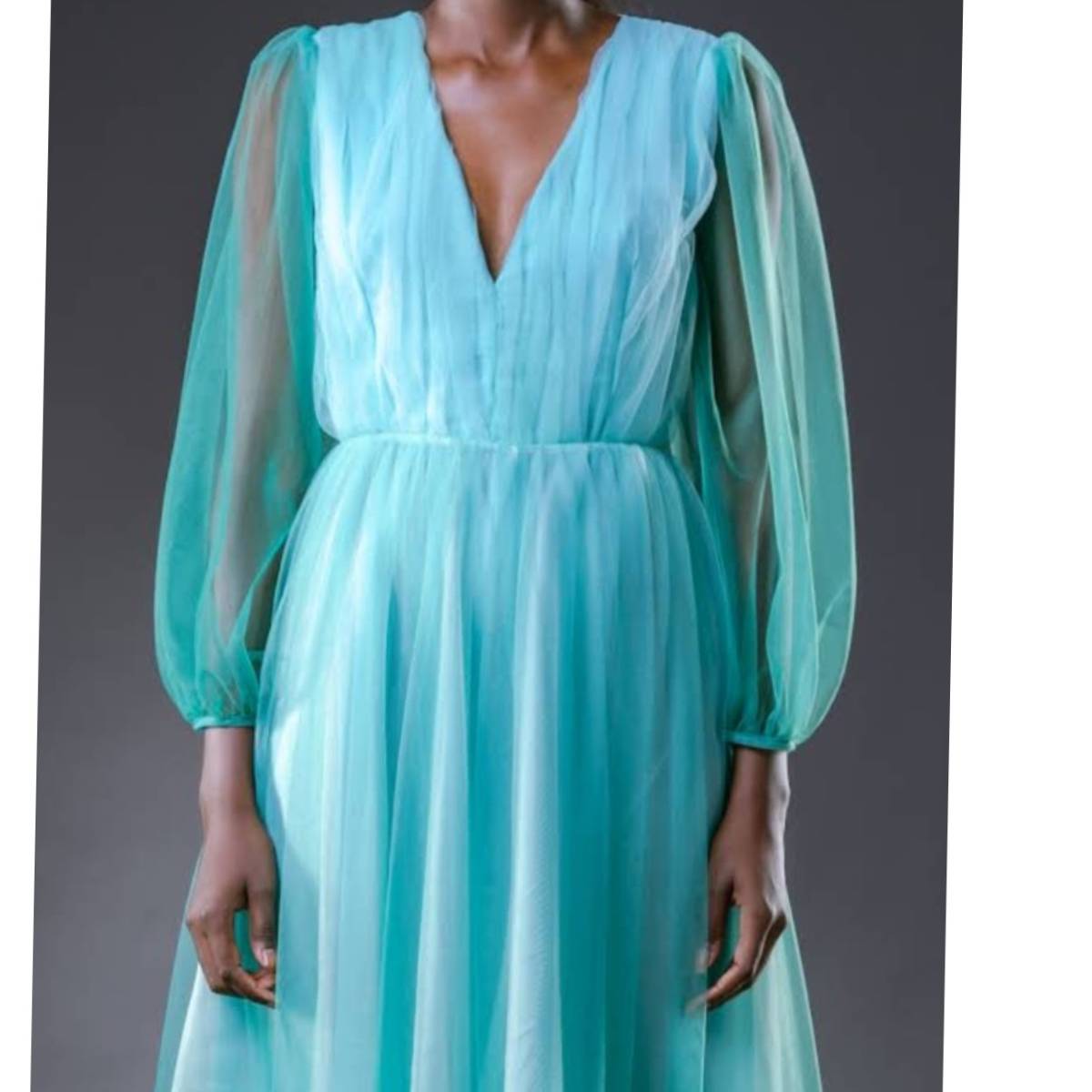 Robe Longue Femme Bleu Turquoise en Mousseline et Tulle