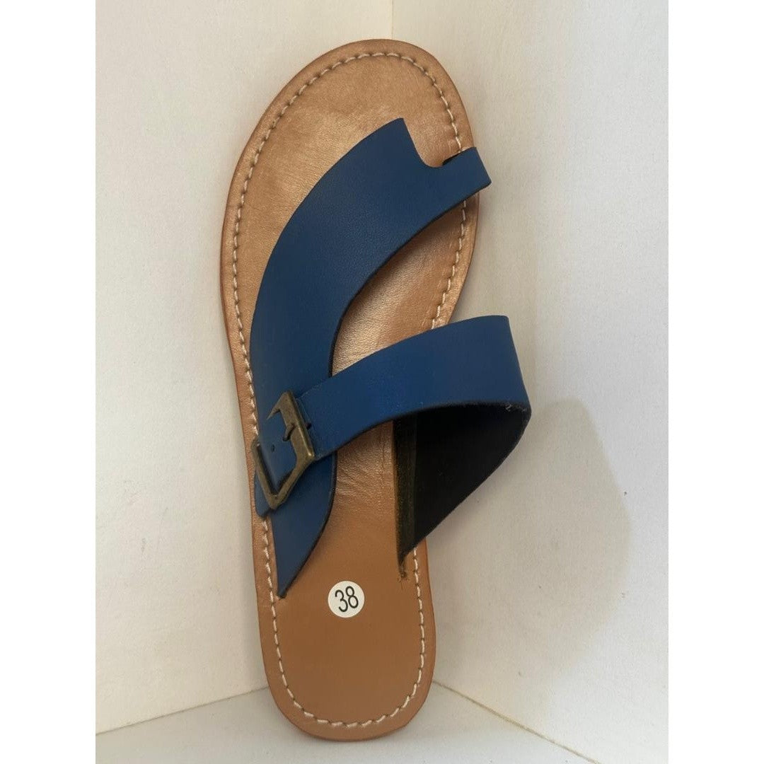 Sandale cuir femme confortable chic bleu