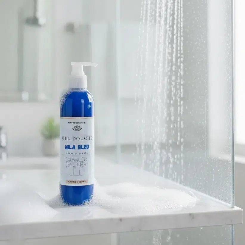 Duo Éclat &amp; Pureté – Nila Bleu Gel Douche + Savon Artisanal