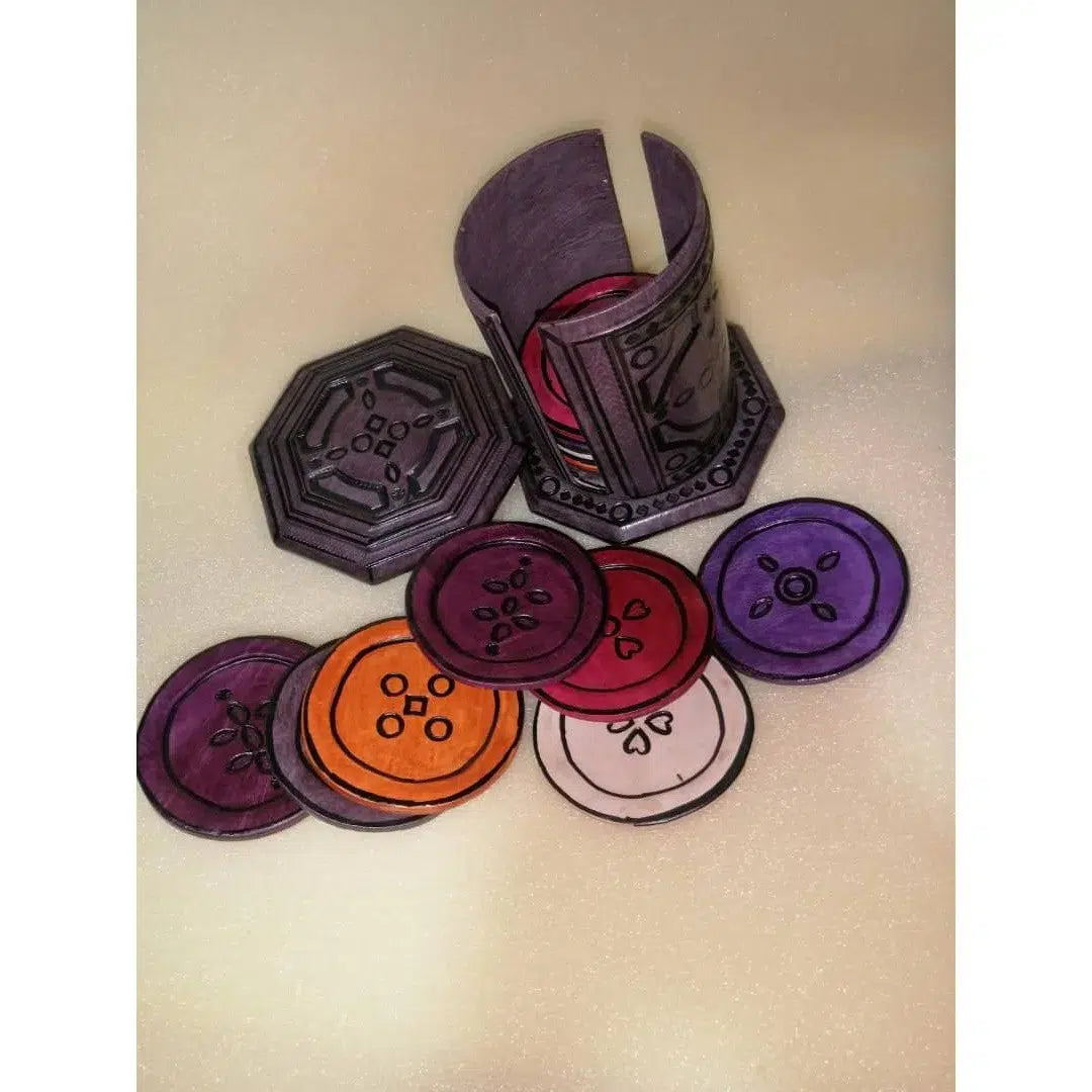 Lot de sous verre en cuir artisanal avec boîte de rangement