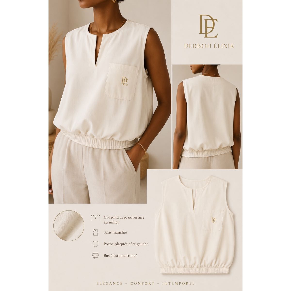 Haut débardeur femme viscose chic col rond, élégant et fluide multicolore