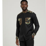 Chemise homme avec poche rabat et motifs militaires
