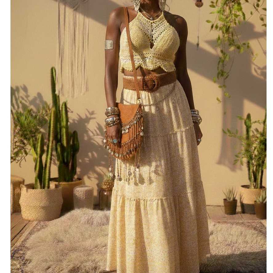 Crop top crochet femme jaune blanc fait main – Top bohème chic été coton