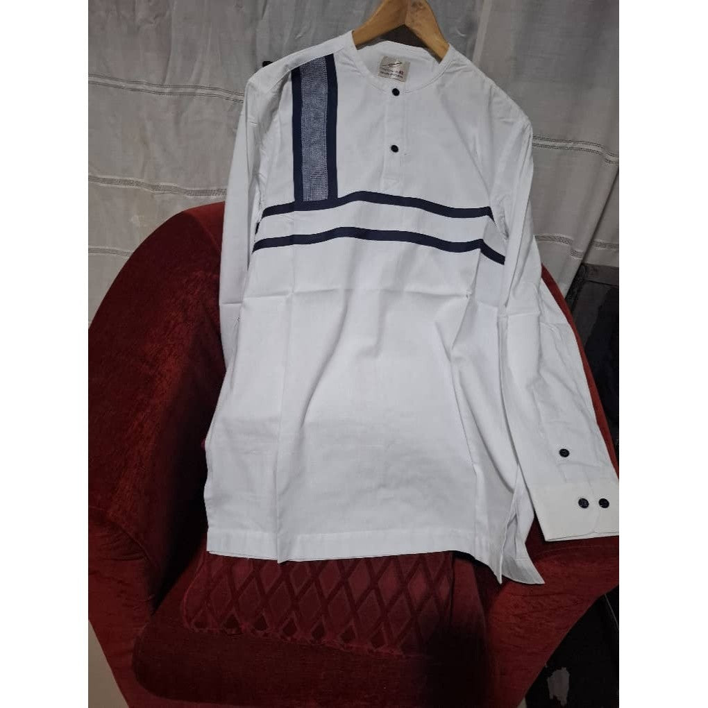 Chemise homme coton blanc avec pagne tissé