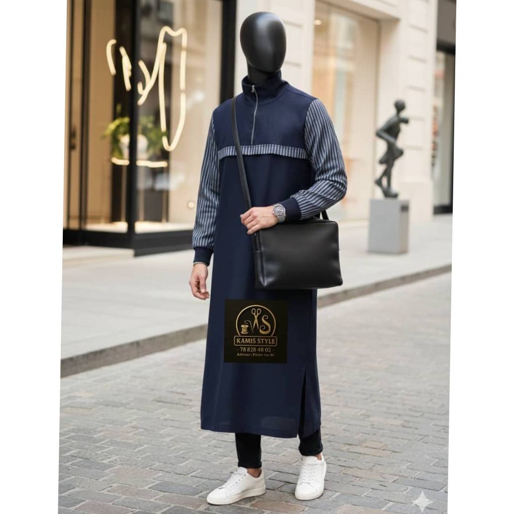 Qamis homme moderne style pull, élégant et confortable, bleu marine ou noir