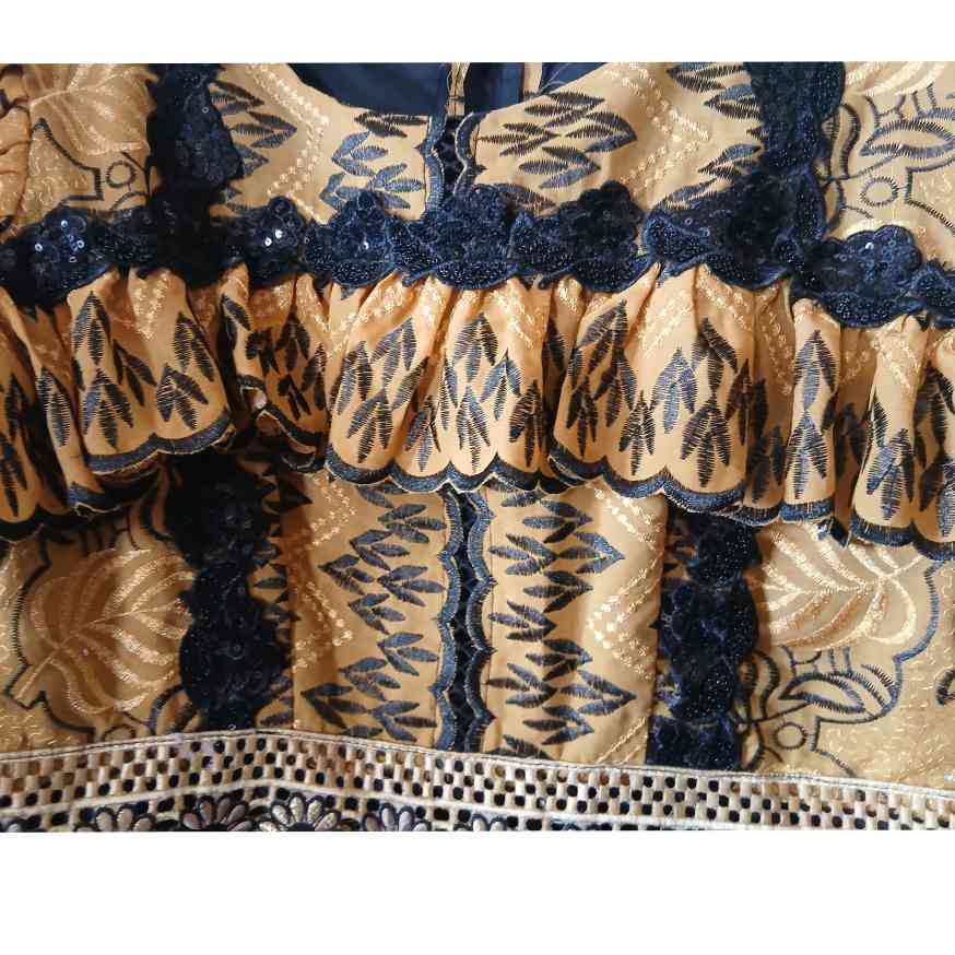 Robe brodée jaune moutarde femme, longue bohème chic, manches bouffantes