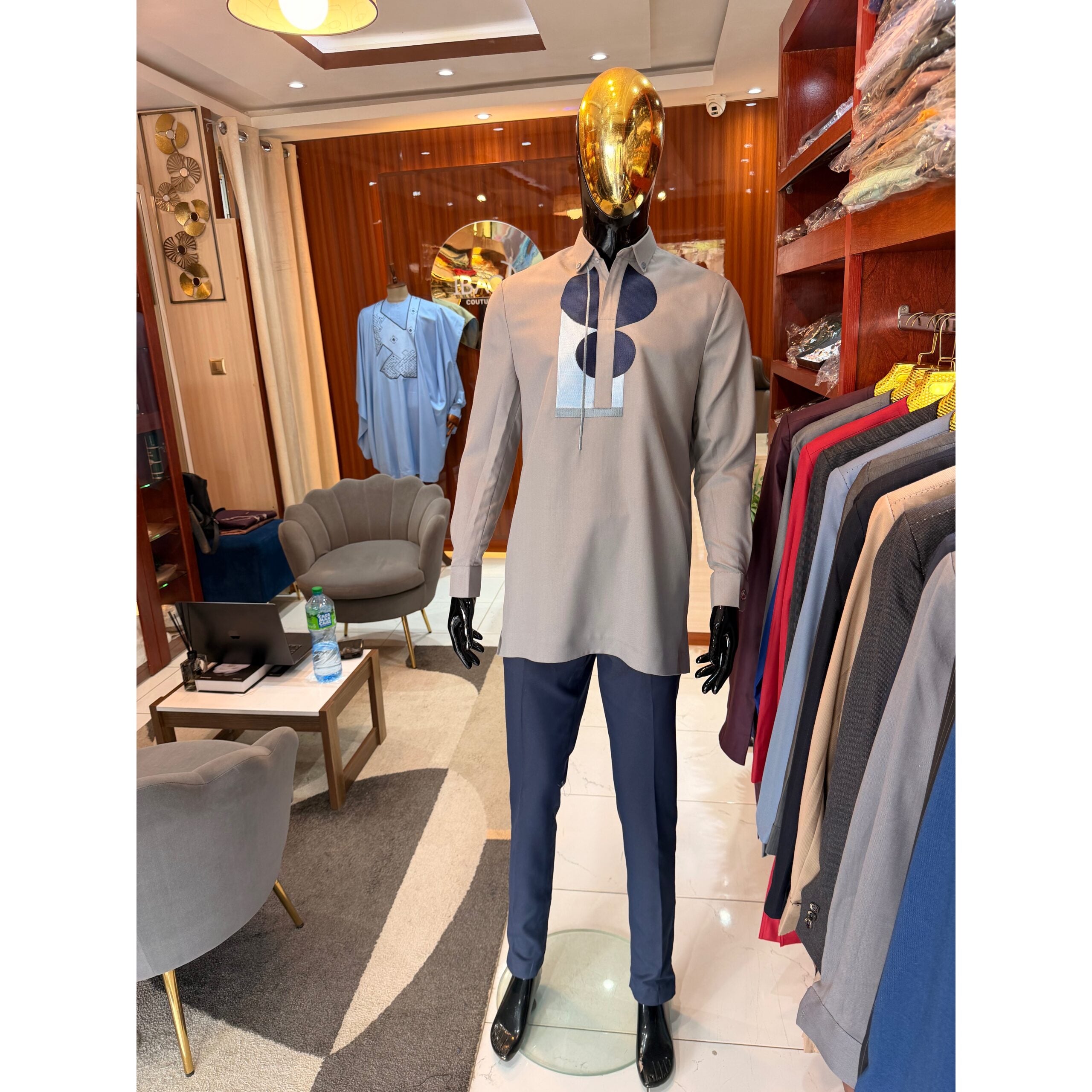 Men's Beige and Blue Ensemble