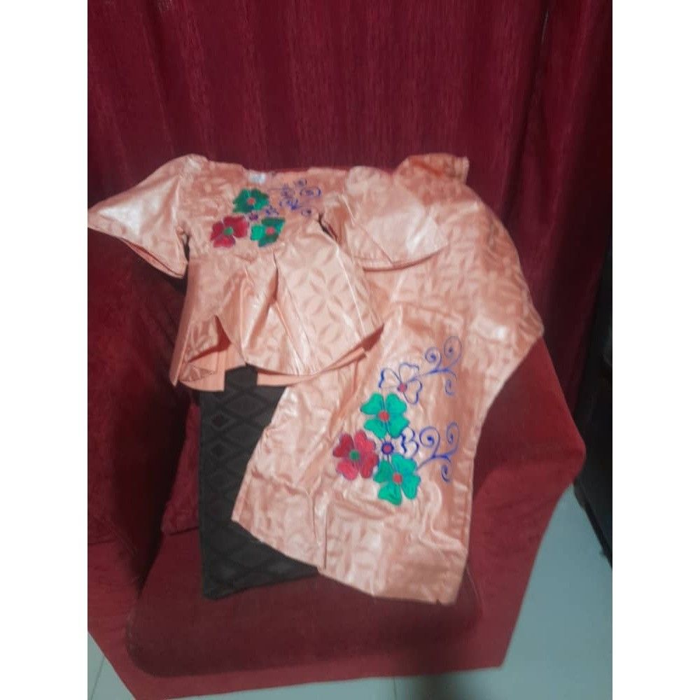 Ensemble bazin fille 10 ans orange clair, tenue africaine cérémonie élégante