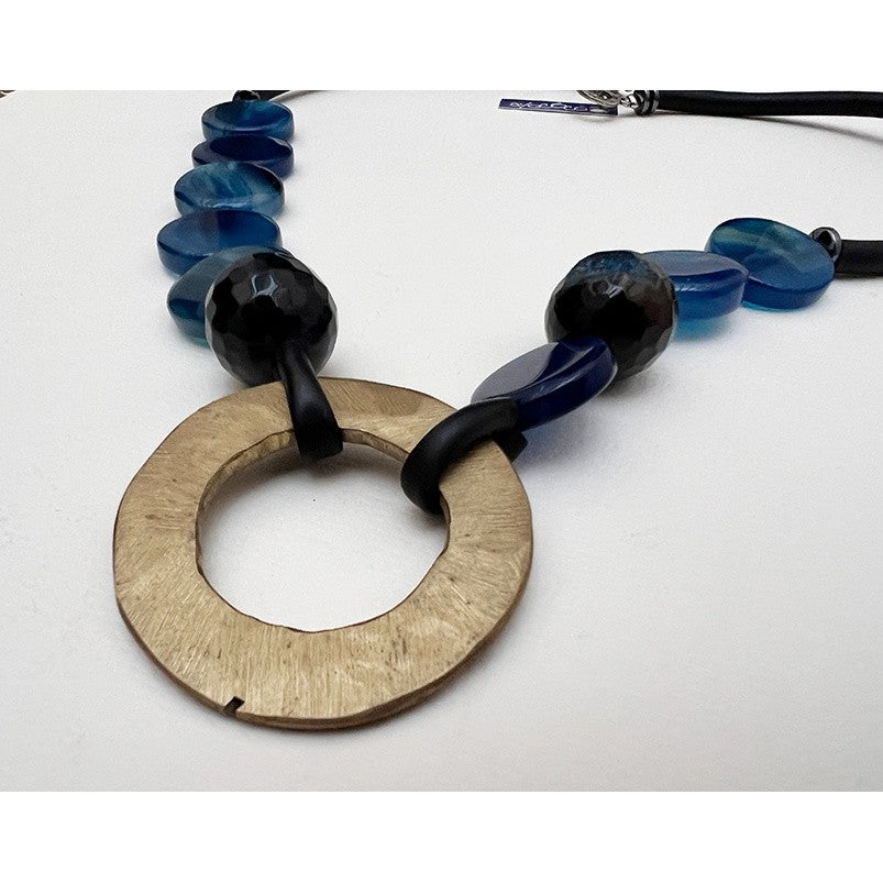 Collier Agate Bleu Artisanal - Élégance Bohème Chic et Originalité