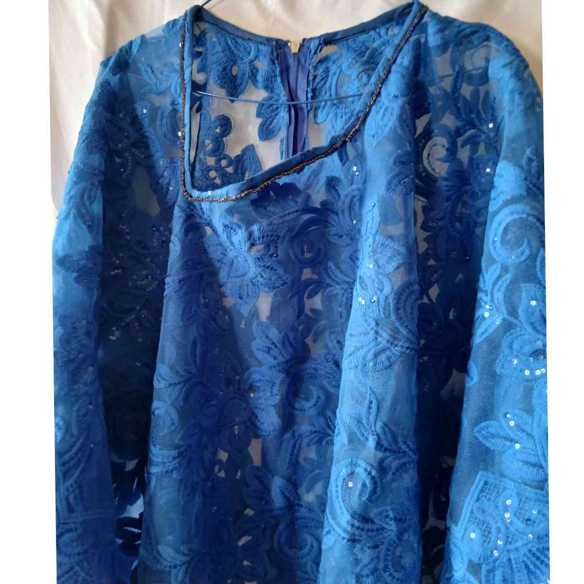 Robe boubou longue au dentelle bleu