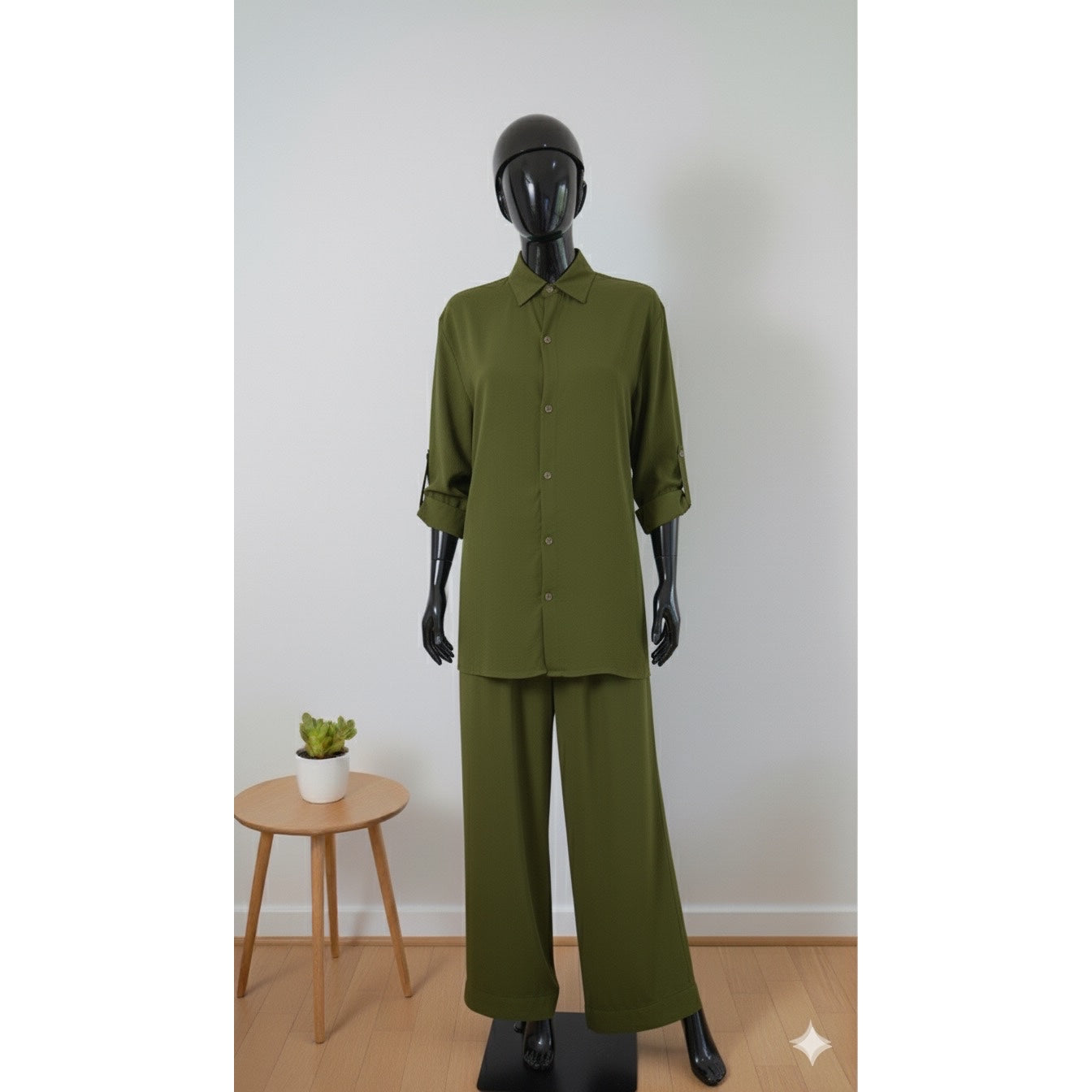 Ensemble pantalon large femme en jersey avec chemise, chic et confortable