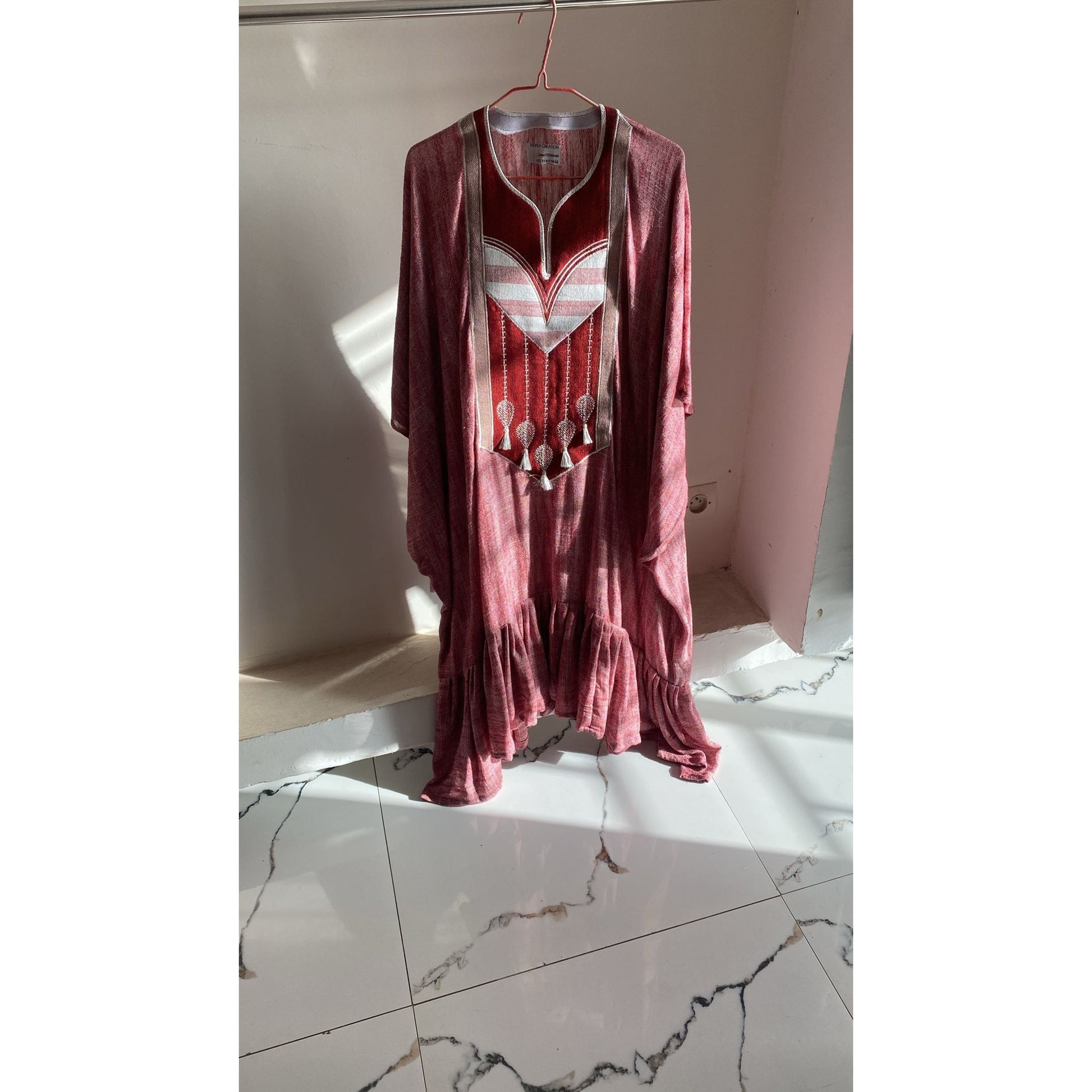 Robe Courte Lin Rouge Brique Patchwork - Élégance Bohème Chic