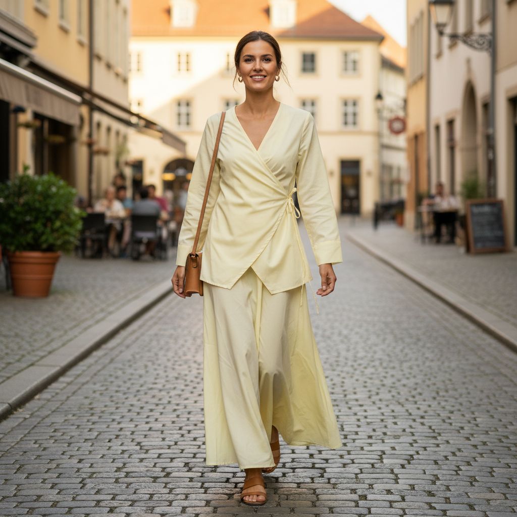 Ensemble jupe et chemise en coton suisse couleur jaune pâle