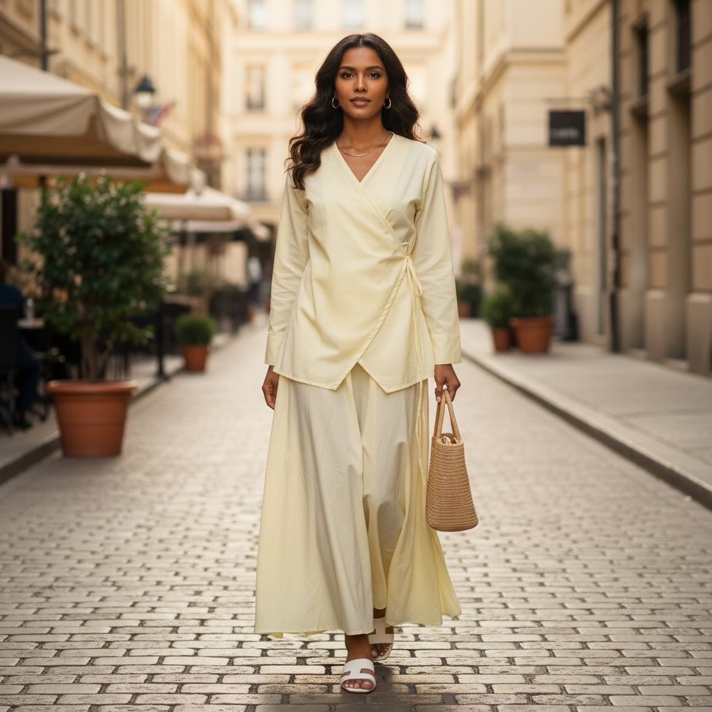 Ensemble jupe et chemise en coton suisse couleur jaune pâle